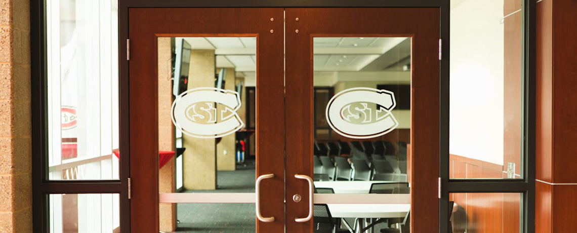 2 windowed doors with st cloud state university logos